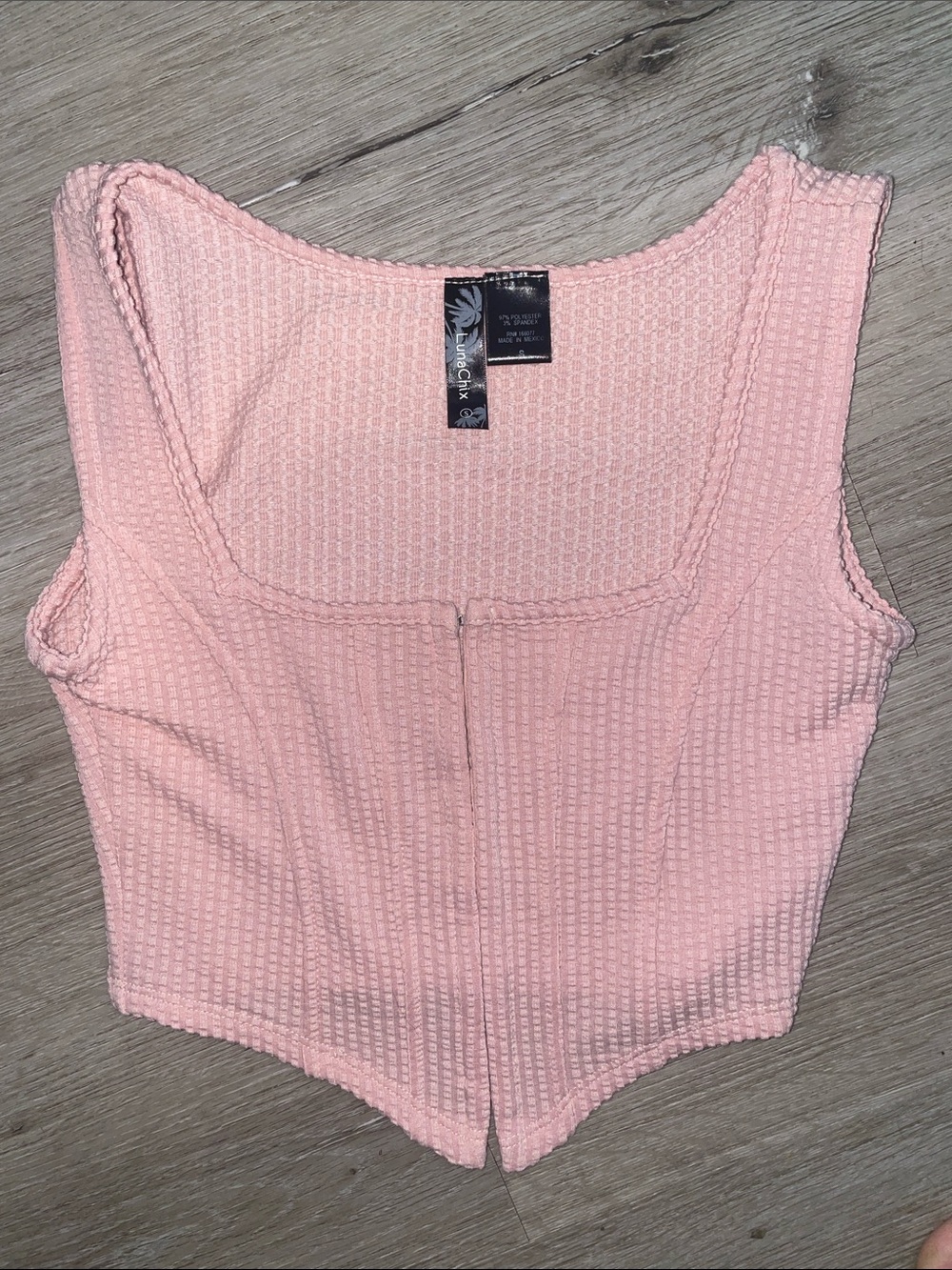Blush Pink Waffle Knit Square Neck Crop Top